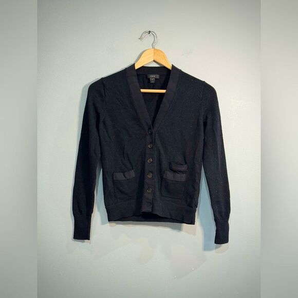 Black J. Crew Tuxedo Trim Wool Cardigan Size M VGUC - Picture 3 of 5